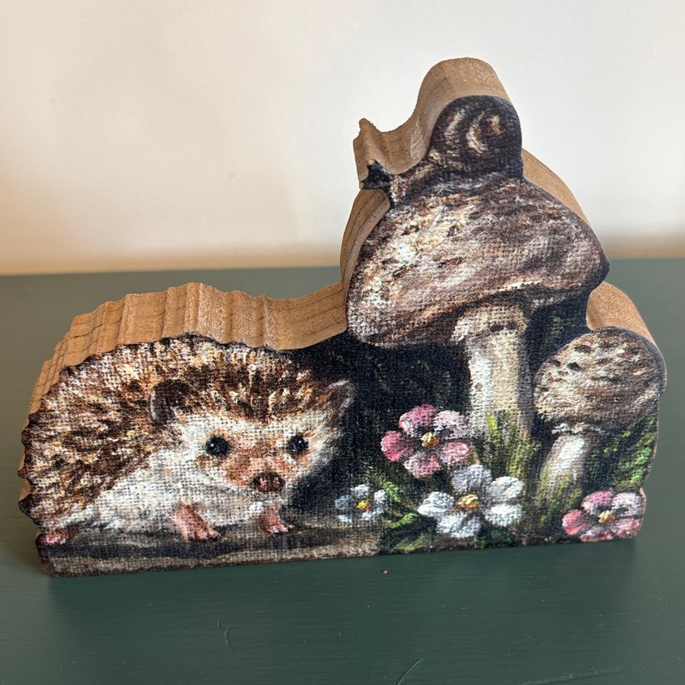 Wooden Hedgehog and Mushroom Decor